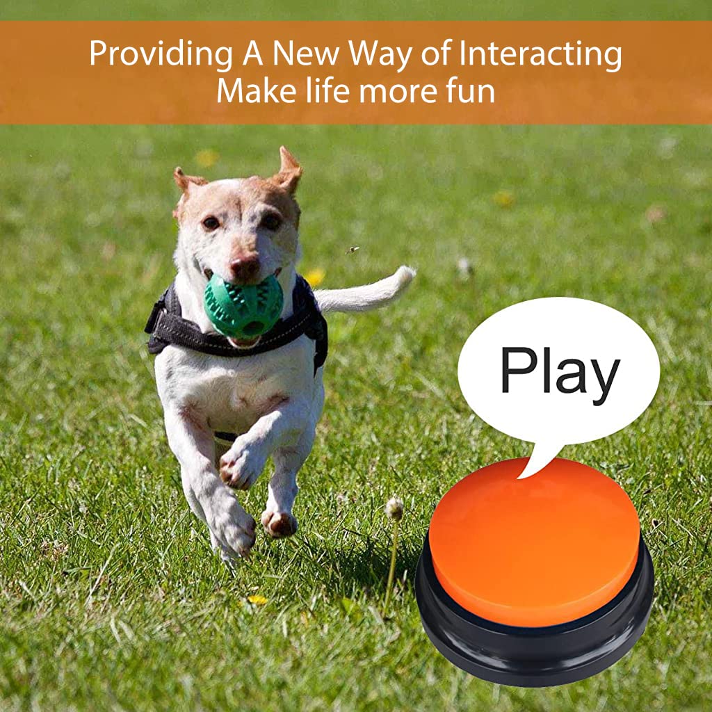 Qpets Interactive Dog Toys, Voice Recording Button, Dog Buttons for Communication Pet Training Buzzer, 30 Second Record & Playback, Funny Gift for Study Office Home (Orange) Qpets Interactive Dog Toys, Voice Recording Button, Dog Buttons for Communication Pet Training Buzzer, 30 Second Record & Playback, Funny Gift for Study Office Home (Orange)